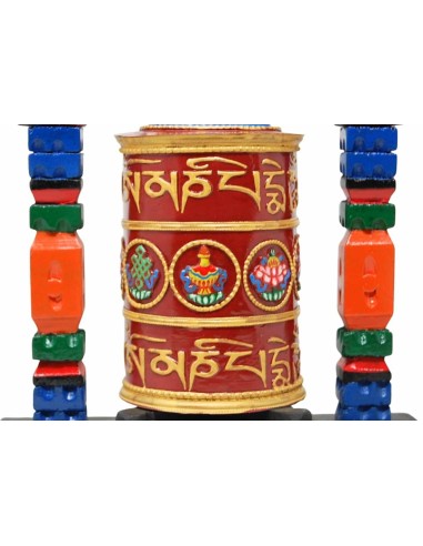 Rueda de oración grande de metal y madera "Om...