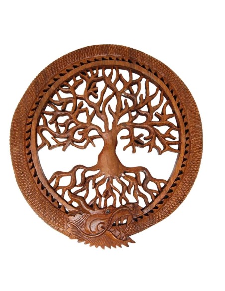 Árbol de la vida con dragón. Madera colgar -  37 cm.