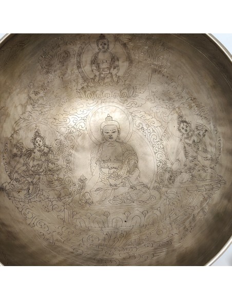 Cuenco Full Moon grabado con "Buda Medicina + Taras". 26 cm - 1,660 Kg.